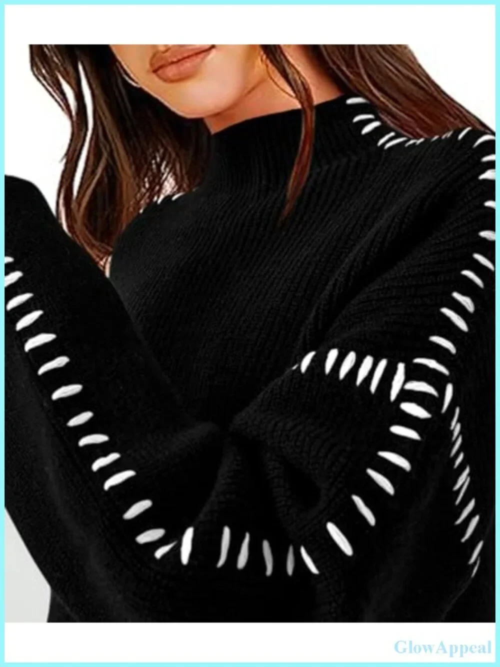 Womens Chunky Knit Oversized Pullover Sweater Mock Neck Long Sleeve Top